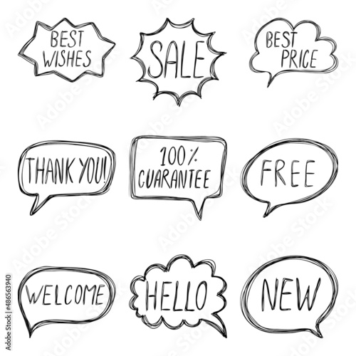 Set of speech bubbles with text inside