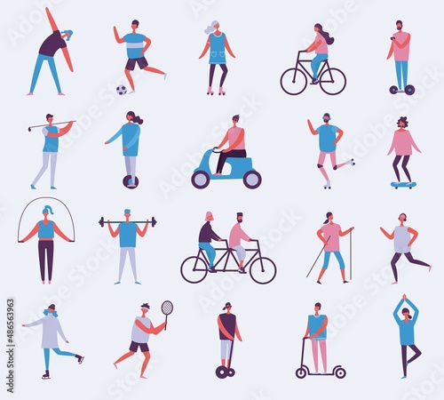 Vector illustration in flat design of group people doing different kinds of sport