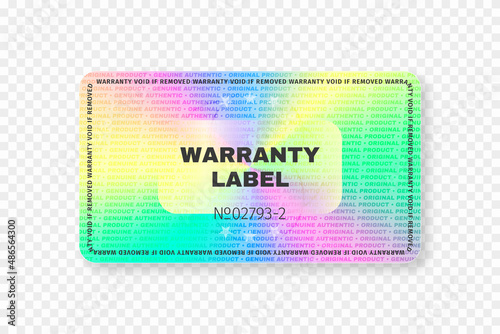 Holographic sticker mockup. Foil holographic sticker and label. Tamper evident warranty seal mockup. Hologram sticker and badge in rectangle shape. Vector photo