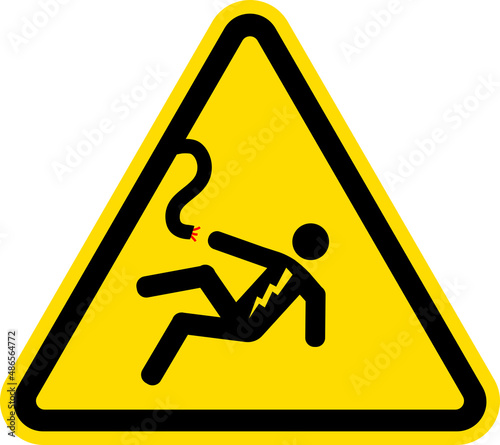 Voltage body shock warning Sign. Triangle Yellow Background. Electrical Safety Signs and Symbols.