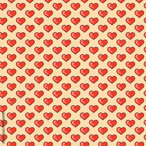 Red hearts on the yellow background in cartoon style of 70s . Abstract seamless pattern. illustration. Vector illustration