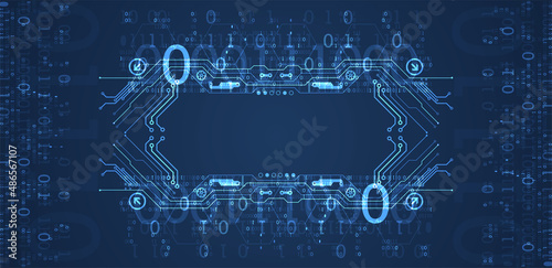 Abstract background on technological and scientific topics. Various techno details with using digital code. Vector format.