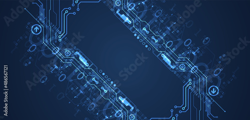 Abstract background on technological and scientific topics. Various techno details with using digital code. Vector format.