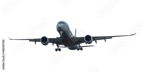 Fliegendes Flugzeug weißer Hintergrund photo