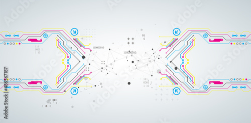 Abstract background on technological and scientific topics. Various techno details with using digital code. Vector format.
