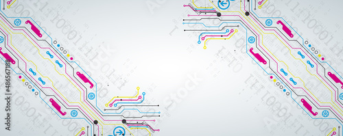Abstract background on technological and scientific topics. Various techno details with using digital code. Vector format.