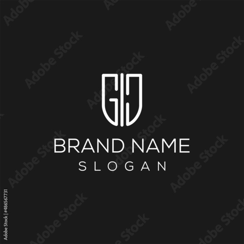 initials g and d logo with shield vector shape