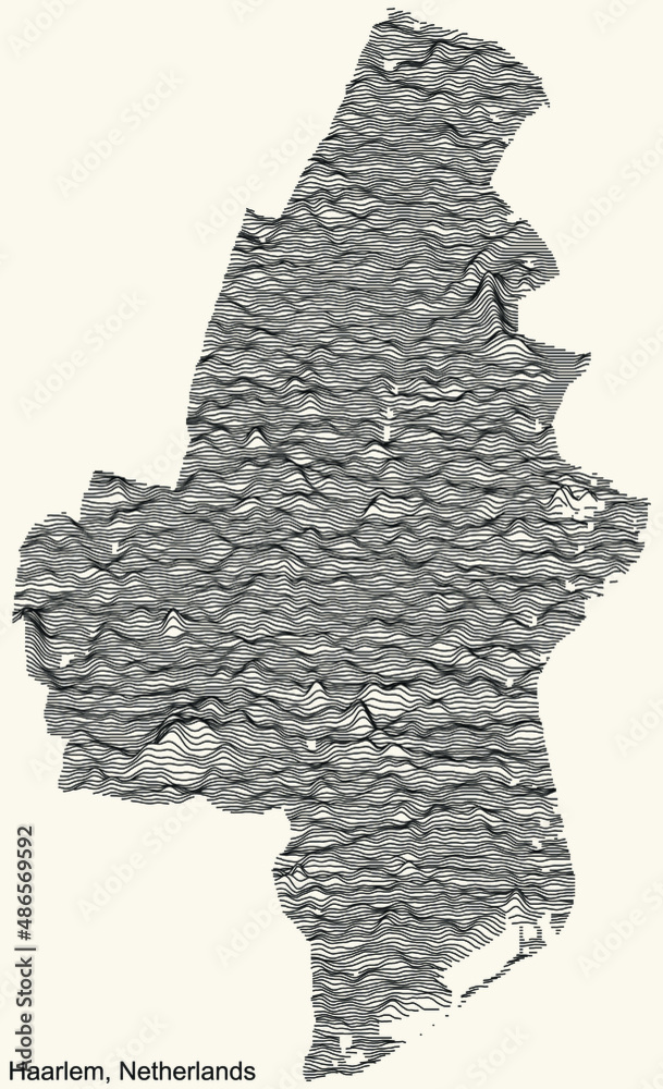 Topographic relief map of the city of HAARLEM, NETHERLANDS with black ...