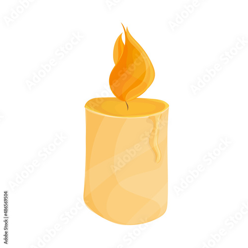 Burning candle from paraffin wax for your design. Vector isolated on white background. Cartoon style. Holiday elements.