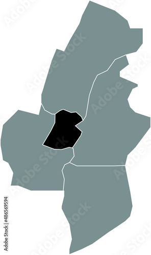 Black flat blank highlighted location map of the CENTRUM DISTRICT inside gray administrative map of Haarlem, Netherlands