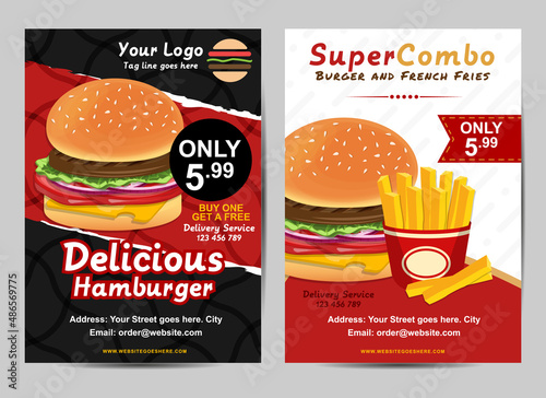 Burger flyer poster template concept illustration vector fast food