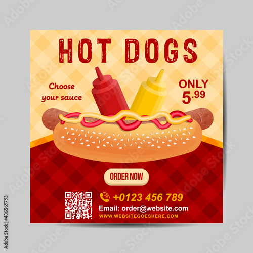 Banner template hot dog sausage fast food concept illustration vector