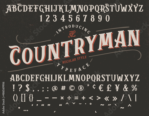 Countryman Vintage Font, Regular Typeface Style With a Punctuation Characters