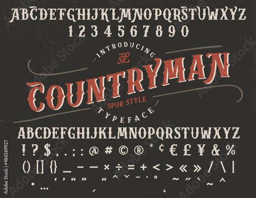 Countryman Vintage Font, Spur Typeface Style With a Punctuation Characters