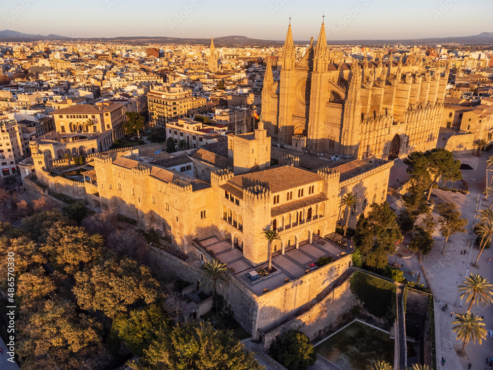 Obraz premium Royal Palace of La Almudaina and Cathedral of Palma, Mallorca, Balearic Islands, Spain