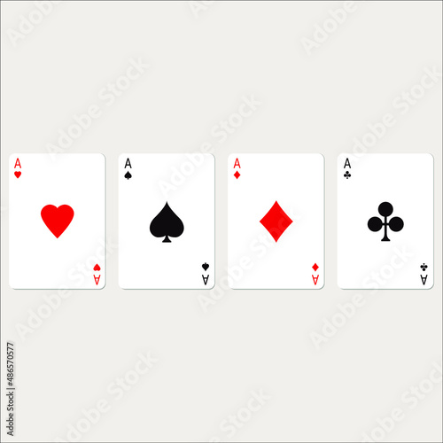 Playing cards are aces. Design kit. Isolated on a white background. Vector illustration.