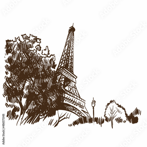 Eiffel Tower sketch drawing. Paris,France vector illustration 