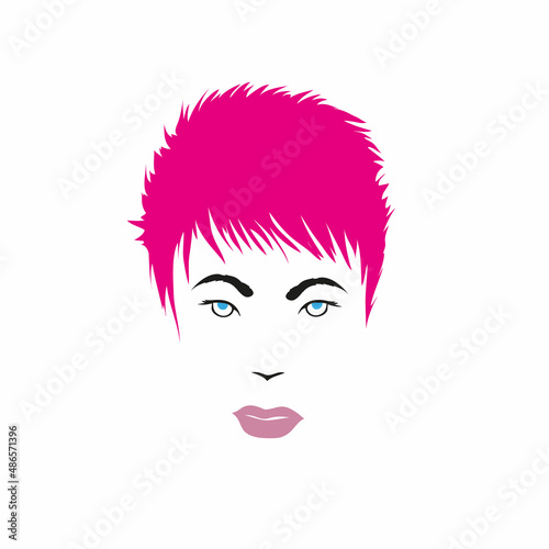 Pink hair. Fashion silhouette woman style  vector illustration 