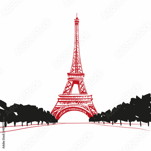 Fototapeta Naklejka Na Ścianę i Meble -  Eiffel Tower sketch drawing. Paris,France vector illustration