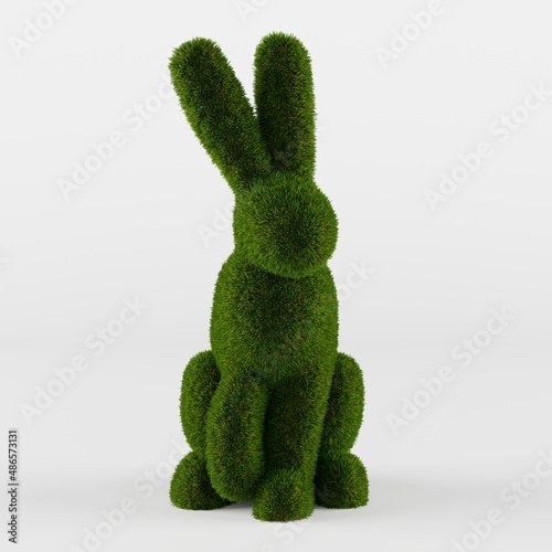 Beautiful Bunny shaped topiaries on white. Landscape gardening photo