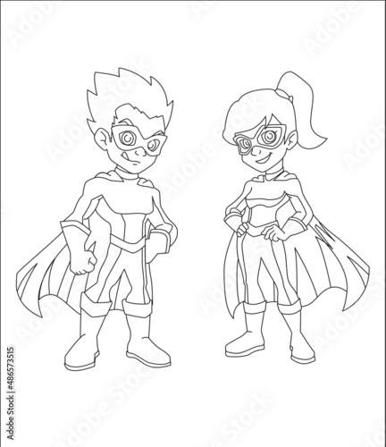 Superhero and supergirl lineart or coloring pages