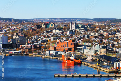View of city of St. John's looking northwest from Signal Hill, over St. John's Harbour.