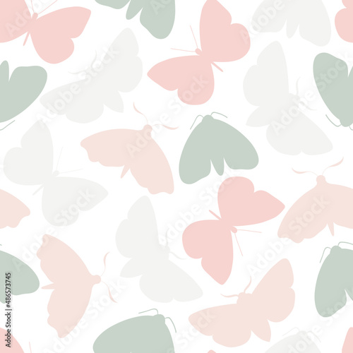 Seamless pattern with butterflies, nude coloured abstract background design. Vector butterfly background.