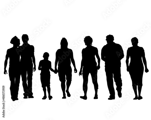 Big crowds people on street. Isolated silhouette on a white background