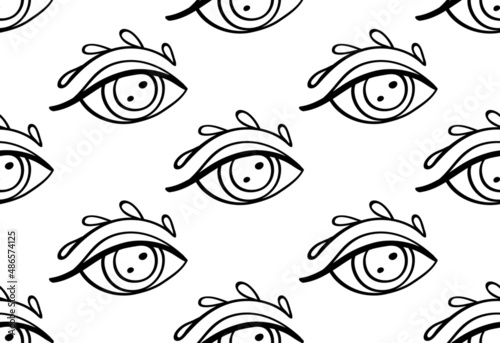 Abstract doodle eyes. Seamless pattern on the white background.