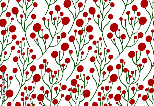 Red berry. Seamless floral pattern on the white background.