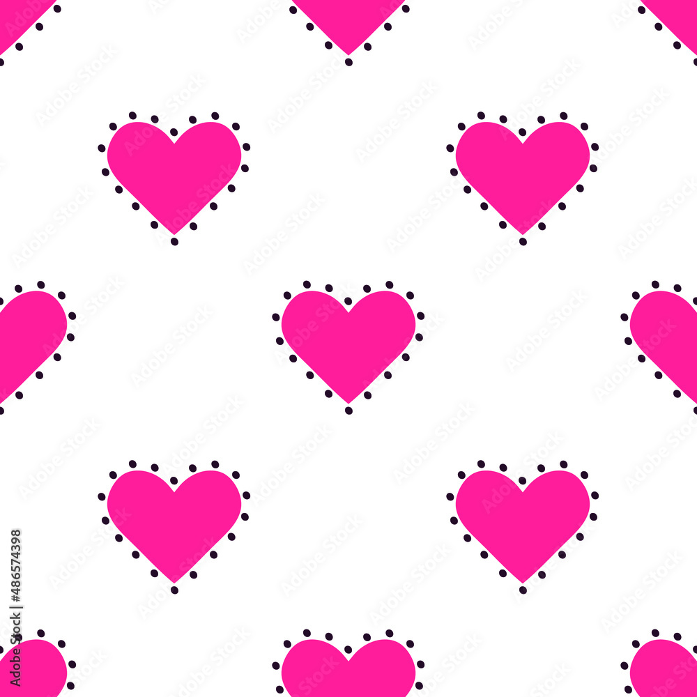 Pink hearts. Seamless pattern with doodle elements.