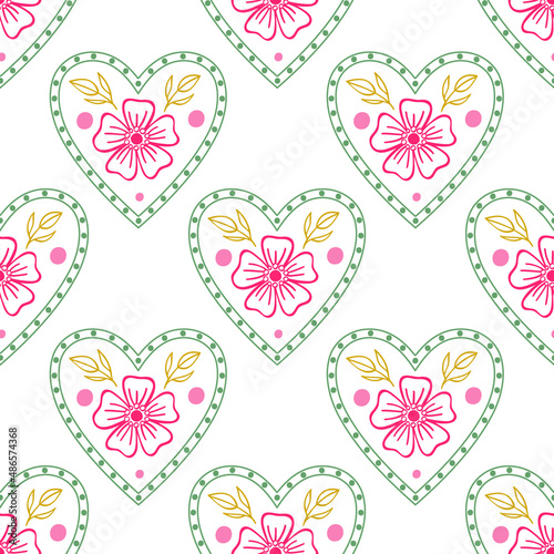 seamless pattern with hearts and flowers
