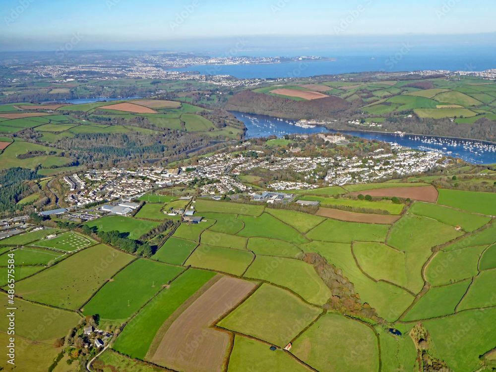 Aerial view of fields in Devon and Dartmouth