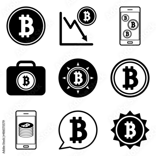 Bitcoin Flat Icon Set Isolated On White Background