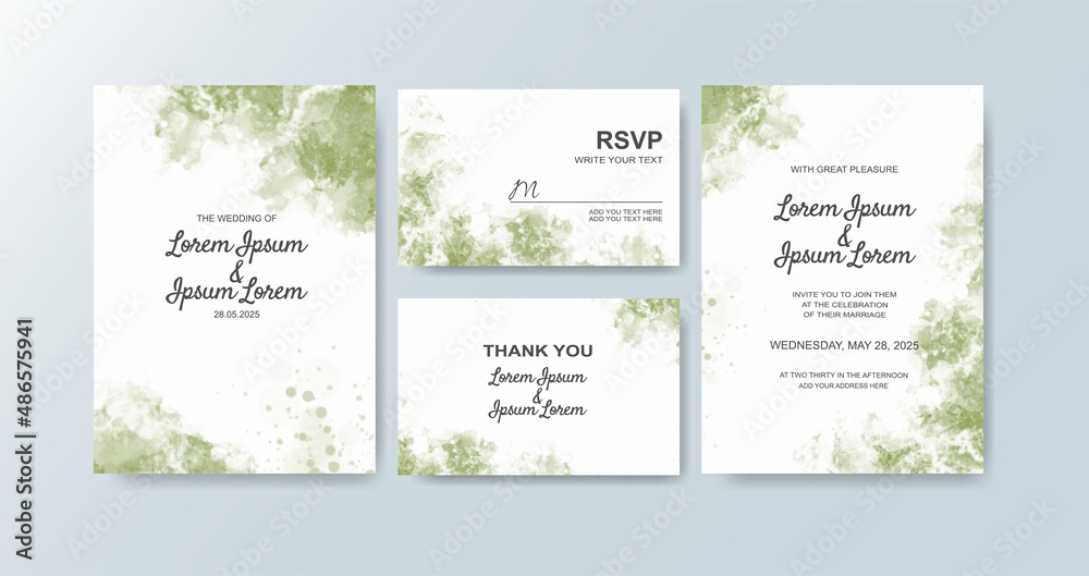 Wedding invitation with abstract watercolor background.