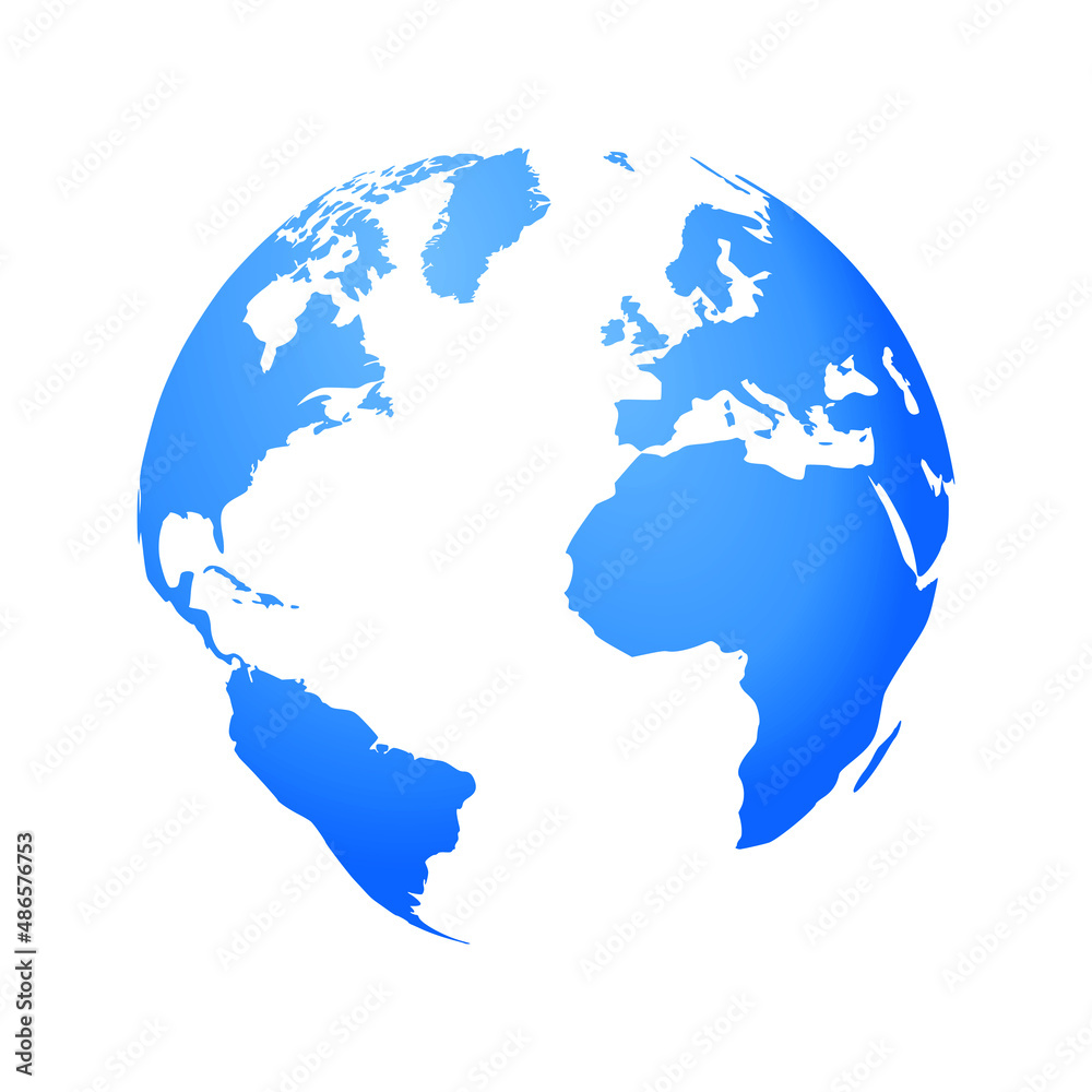 Blue curved World map. Blue Earth planet background illustration.