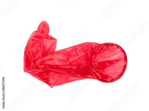 red used condom isolated on white background