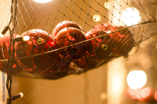 red Christmas balls in a grid