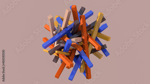 Bright colorful blocks, beige background. Abstract illustration, 3d render.