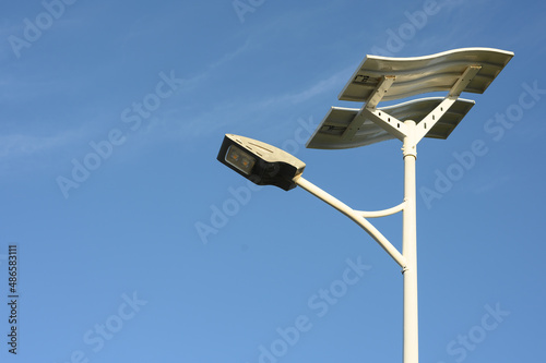 Renewable Energy in Lighting, Lighting Pole with Solar Panels photo