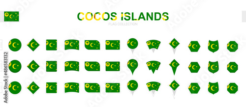 Large collection of Cocos Islands flags of various shapes and effects.