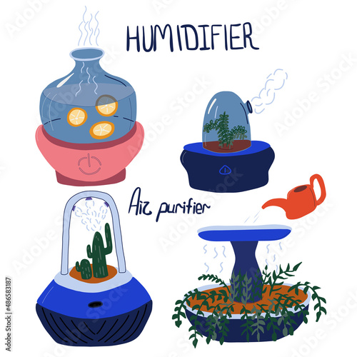 Hand drawn set of Air purifier and humidifier