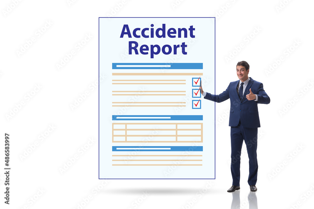 Filling in accident report in insurance concept Filling in accident report in insurance concept
