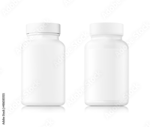 Mockup of plastic bottle isolated on white background. Can be used for medical, cosmetic. Vector illustration. EPS10.	