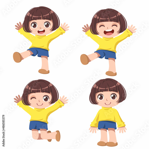 Illustrations about happy girl cartoon, Collection of kid cartoon character. Cute girl isolated on white background, For use as part of logo design, sticker and many more.