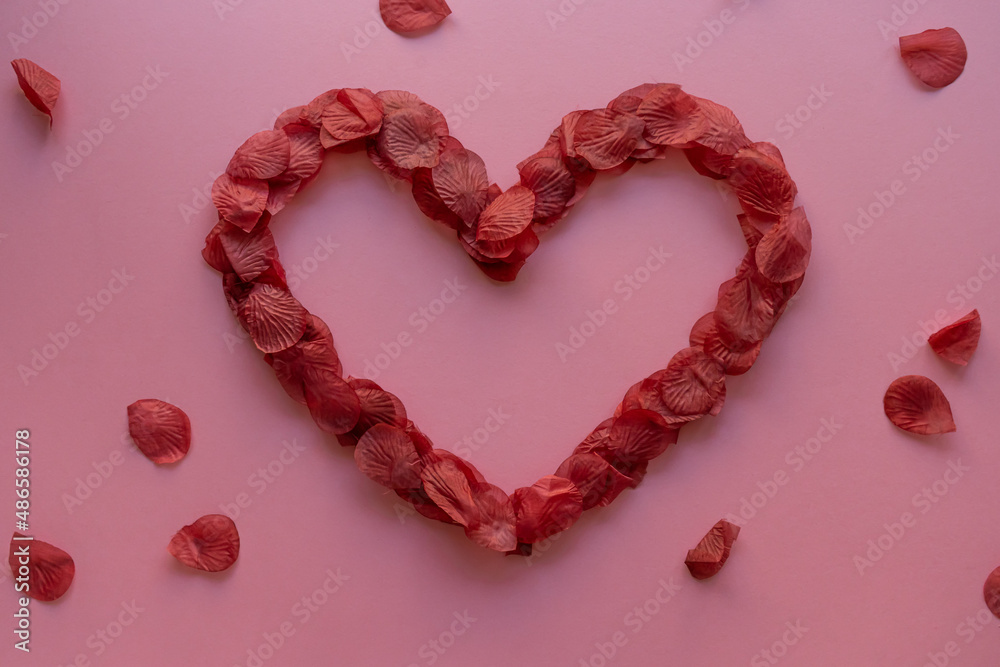 Valentine's day heart frame made with rose petals
