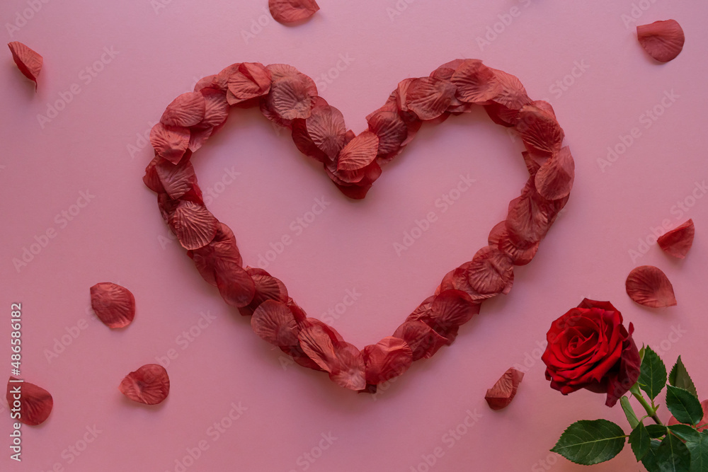 Valentine's day heart frame made with rose petals