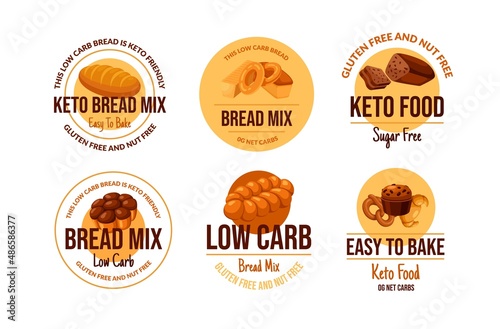 Keto bread mix circle label collection vector flat illustration baking dry ingredients for cooking