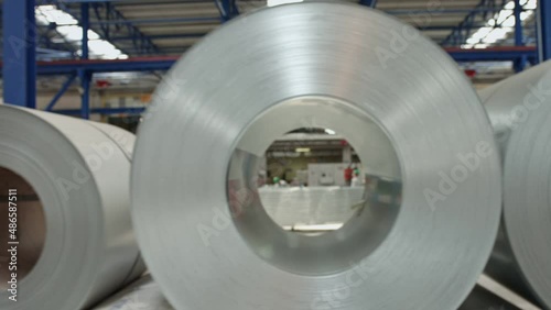 Overlapping of steel coils in a metal factory.Steel coils. Overlapping of steel coils in a metal factory