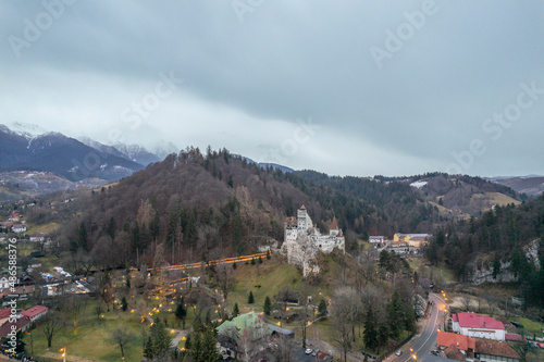 Bran Castle, Romania. Stunning twilight image of Dracula fortress in Transylvania, medieval landmark